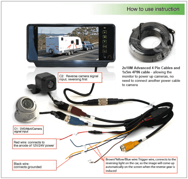 7  Rearview Monitor Caravan 2 Reversing Camera 4pin System Kit Ccd