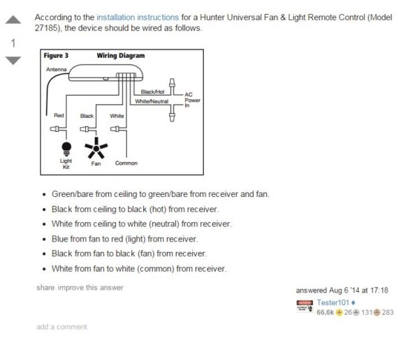 Hunter Ceiling Fan Light Kit Wiring Diagram