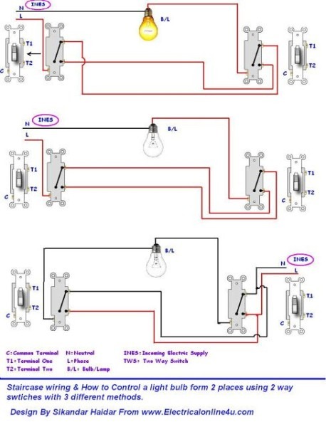 3 Different Method Of Staircase Wiring With Diagram And Complete
