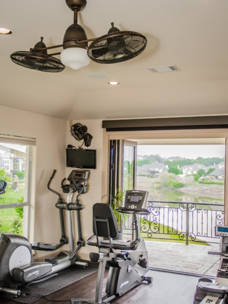 Ceiling Traditional Home Gym With Double Oscillating Fan Light Ceiling Traditional Home Gym With Double Oscillating Fan Light