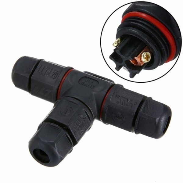 1pc Ip67 Waterproof Electrical Cable Wire Connector 3 Core Black