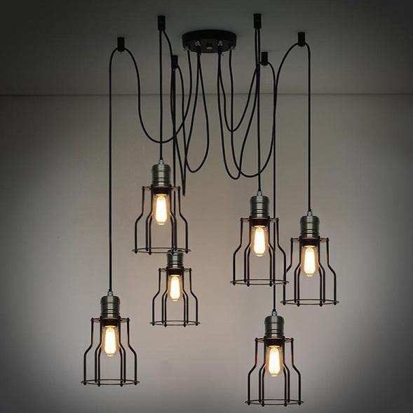 Industrial Loft 6 Wire Cage Chandelier Pendant Lamp Home Industrial Loft 6 Wire Cage Chandelier Pendant Lamp Home