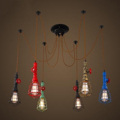 Multi Color 6 Light Pipe Pendant Light With Wire Guard Retro Multi Color 6 Light Pipe Pendant Light With Wire Guard Retro
