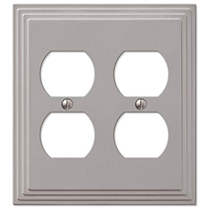 Double Duplex Outlet Cover Wall Plate Satin Nickel Finish Double Duplex Outlet Cover Wall Plate Satin Nickel Finish