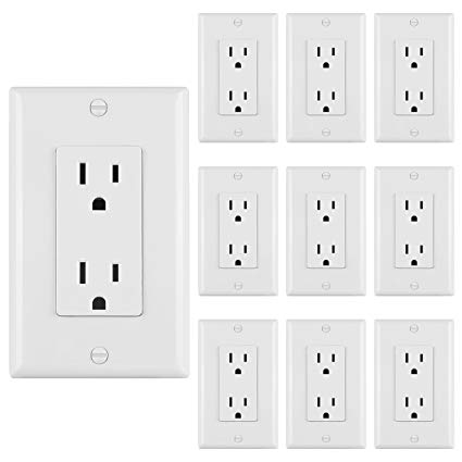 10 Pack] Bestten 15a Standard Decor Outlets With Wall Plates