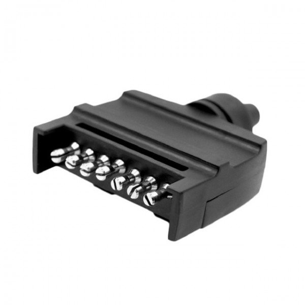 Black 7 Pin Flat Male Trailer Plug Adapter Truck Light Connector